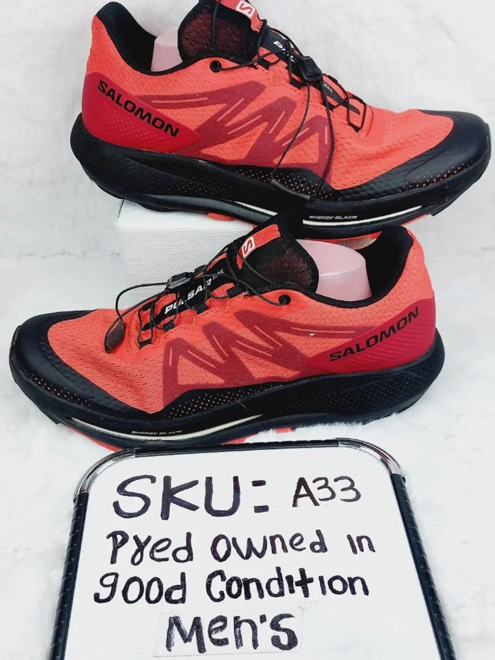 Salomon Men's Vibrant Red Black Pulsar Trail Quick Lace Hiking Shoes Size 12